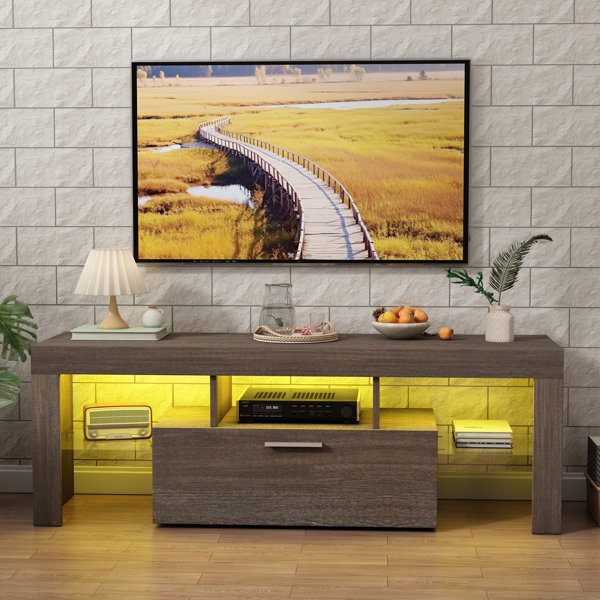 DANLONG Modern TV Stand for 50 55 inch TV with 16 Color LED Lights